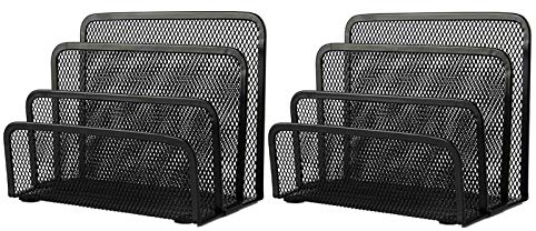 VANRA Briefablage Metall, 2 Stücke Briefständer mit 3 Fächern, Schreibtisch Organizer Zeitungsständer für Schule Bürozubehör, Schwarz