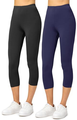 Merry Style Leggins Corti Donna 3/4 Pantaloni Capri Leggins Donna in Viscosa Traspirante, Pantaloncini Fitness Corti per Sportivi o Casual (2Pack) (Nero/Navy, M)