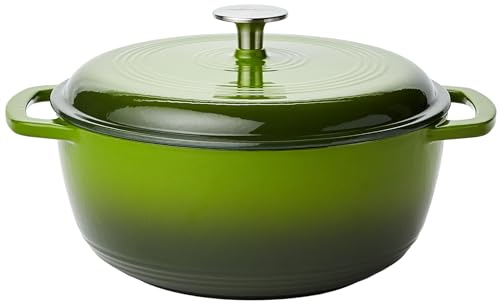 Amazon Basics Enameled Cast Iron Round Dutch Oven with Lid and Dual Handles, Heavy-Duty & Small, 4.1 L, Green