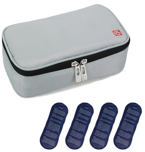 ALLCAMP Bolsa Nevera Para Insulina, Nevera Portatil Insulina Medicamentos Para Diabéticos, con 4 Bolsa Nevera Pequeña, Forro Aislante y Compartimento Para Bolígrafos（gris claro）