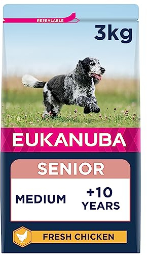 Eukanuba Hundmat med färsk kyckling för medelstora raser, premium torrfoder för senior hundar, 3 kg