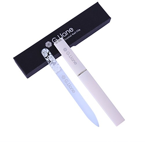 Kristall Glasnagelfeile Doppelseitig - Glasfeile mit schönen Etui - G.Liane Nagelfeile - Sanfte und Effektive Maniküre & Pediküre Nagelpflege Für Natur & Acrylnägel - Design (Rose Weiss)