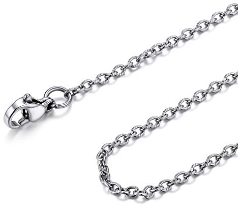 FOCALOOK 2mm Stainless Steel Chain Necklace 20inch Round Thin Silver Rolo Cable Chain for Women Men