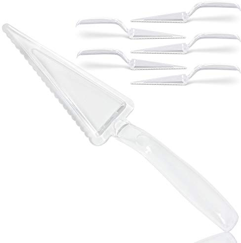 Fit Meal Prep 6 Pack 10 Inch Plastic Pie Server - Clear Disposable Cake Servers & Cutter Utensil, Heavy Duty Spatula for Serving Platter, Cutting Dessert, Pizza Pastry Slicer, Kitchen Knife