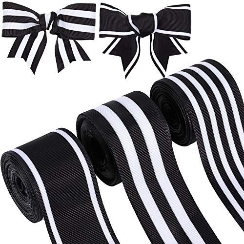 3 Rotoli Nastri Grosgrain a Righe 5 Iarde 1-1/2 Pollici Nastro a Strisce Larghe Nastri in Tessuto Grosgrain per San Patrizio Decorazione Irlandese, 3 Stili (Bianco e Nero)