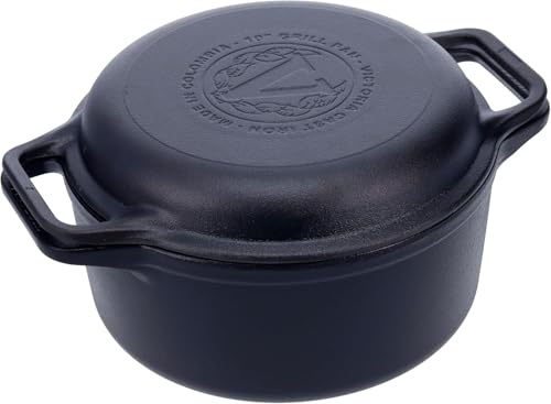 Victoria Seasoned Cast Iron Dutch Oven Combo Pot and Skillet 27cm/ 5,7L, for BBQ, Oven, Induction, 2-Piece Set Seasoned to Create Toxic-Free Non-Stick Without PTFE