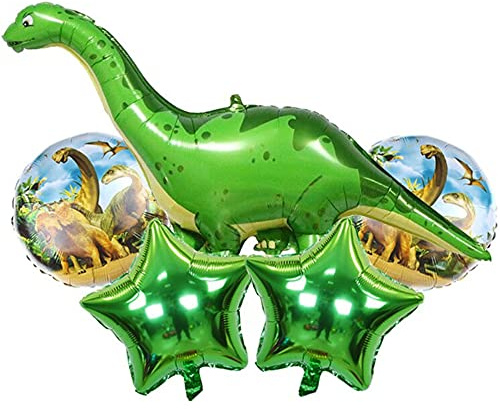 DIWULI Set di Palloncini Grande Dinosauro, Pallone Gigante collo lungo Dinosauro Verde, Set di Palloncini, Palloncini in Foil, Palloncini in Foil, Stella, Bambini Compleanno Ragazzo Ragazza