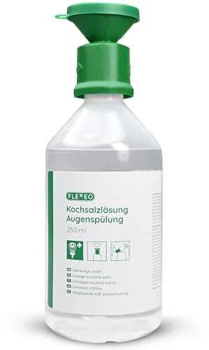 FLEXEO Augenspülflasche 250 ml NaCl | 0,9% Kochsalzlösung | Augenspülflasche, Eye wash, Augendusche mit steriler Augenspüllösung | Augenspülmittel mit Salzlösung, Augenbad