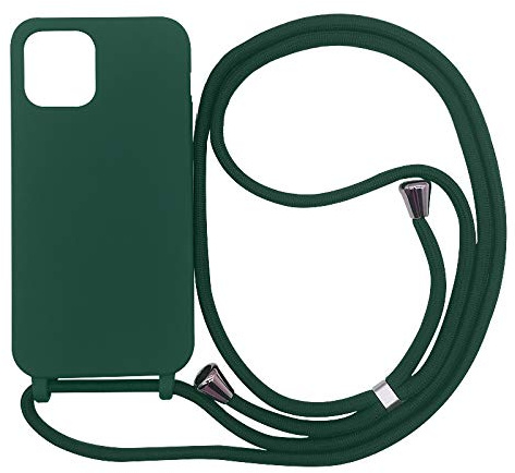 PuYu Zhe Compatible With iPhone 13 Case,Soft Matte Silicone TPU Crossbody Cover with Adjustable Neck Cord Lanyard Strap,Slim Stylish Shockproof Lanyard Case-Dark Green