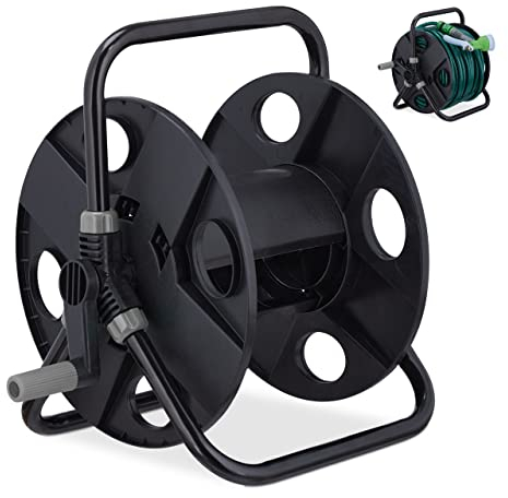Relaxdays Avvolgitubo dell'Acqua, Attacco 1/2, Bobina Riavvolgi Tubi da 30 m, Accessori per Irrigazione, Nero Grigio