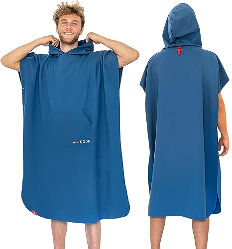 AUTDOOR® Mikrofaser Badeponcho Damen & Herren - nachhaltig aus 100% recycelten PET-Flaschen - Handtuch als Umziehhilfe für Strand und Wassersport - schnelltrocknend & kompakt (Blau, Large)