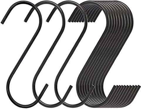 20 Pack Large S Hooks Black Steel S Shaped Hooks (3.7 in) Vinyl Coated Heavy Duty Rustproof S Hooks for Hanging Pans Pots Plants Towels Heavy Duty Kitchen Hooks Hanger (Black)