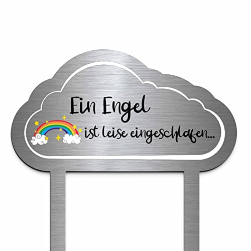 Edelstahl Grabstecker - Blumenstecker Wolke mit Sternen | Personalisiertes Sternenkind Andenken - Sternenkinder Grabschmuck wetterfest | persönliche Friedhof Grab Kindergrab Deko (Festes Design)