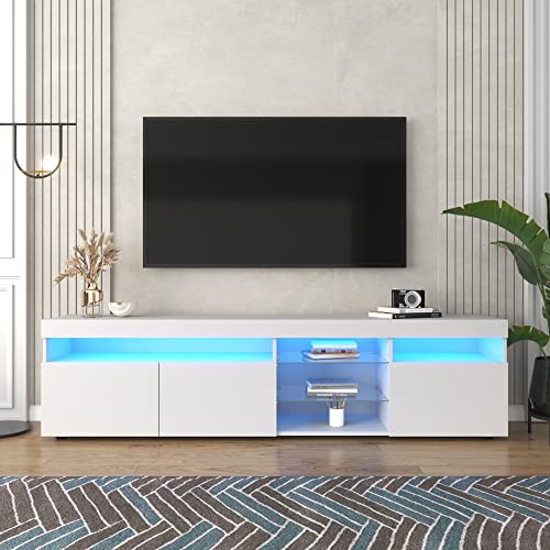 KecDuey Meuble TV Moderne de 180 cm - Panneau Clair - Éclairage LED Variable - Pour Salon et Salle à Manger (Blanc)