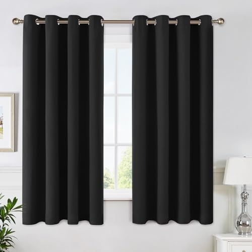 MIULEE Verdunklung Thermo Vorhänge Kurz Ösen 2er Set 140x175cm Schwarz | Blickdichter Thermostoff für Wohnzimmer und Schlafzimmer, hilft Licht, Hitze und Kälte zu reduzieren.