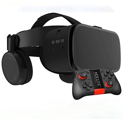 3D VR Virtual Reality Headset With Remote Controller, Stereo VR Viewer For IMAX Movies And Games Bluetooth Wireless VR Glasses Compatible With 4.7-6.3 IPhone IOS/Android (Color : Black, Size : 050