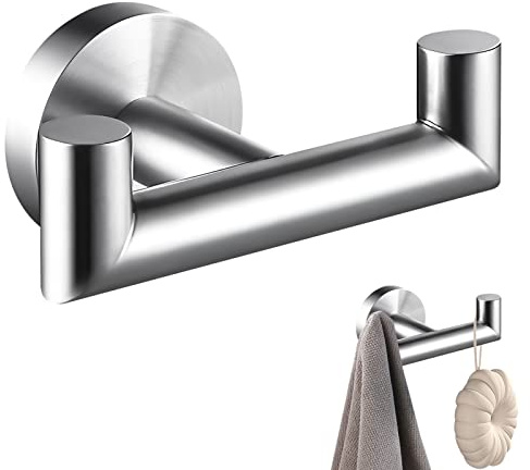 FUFRE Doppel Haken Selbstklebend, Handtuchhaken Ohne Bohren Aus Edelstahl, Zwei Arten Aufhängen, Handtuchhaken Für Bad Und Küche - Selbstklebende Haken Als Handtuchhaken (Silver)