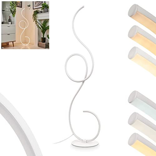HOFSTEIN LED Stehleuchte Olok, dimmbare Stehlampe aus Metall/Kunststoff in Weiß, moderne Bodenlampe mit Fußschalter, Höhe 122 cm, 23 Watt, max. 2700 Lumen, CCT 2700/4000/6000 Kelvin, Wohnzimmer, Büro