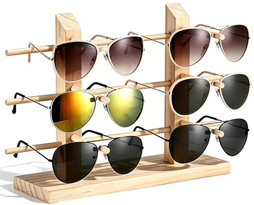 HERCHR Brillenständer Für 6 Brillen, Kreative Holz Sonnenbrille Rack Brillenständer, Sonnenbrille Rack Holz Sonnenbrillenständer Für Sonnenbrillen, Myopiebrillen, Lesebrillen, Beobachten