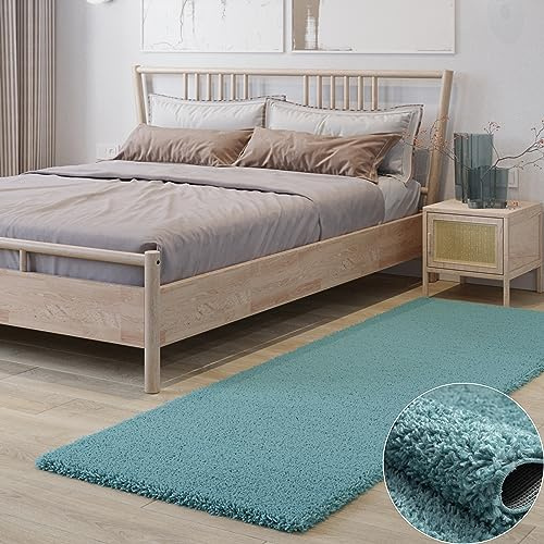 MY-RUG Shaggy Star Teppich - Kuscheliger Langflor Läufer 200 x 80 cm, Blau | Hochflor Teppichläufer in Felloptik mit 37 mm Flor, Rutschhemmende Unterseite, Oeko-Tex 100 zertifiziert und super soft