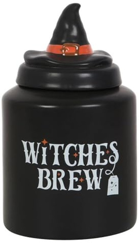 Something Different Witchy Canister: Witches Brew Ceramic Tea Canister | Teabag Holder & Storage Container with Witch Hat Design