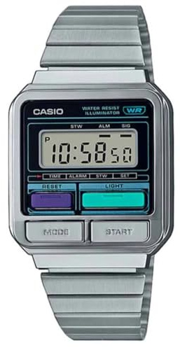 Casio Orologio Quarzo Unisex, misura cassa 40.00mm con quadrante Nero Digitale e cinturino Argento in Cinturino in metallo A120WE-1AEF