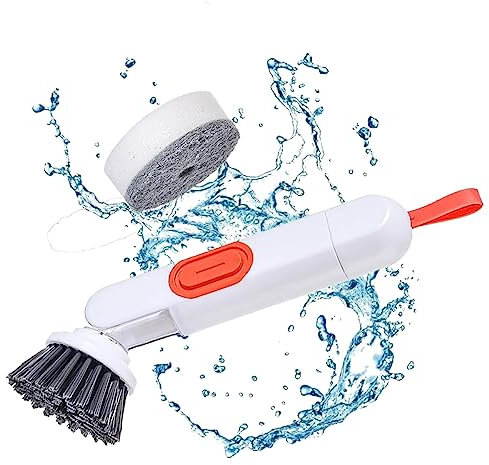 Multi-Functional Long-Handle Liquid-Filled Cleaning Brush, Automatic Adding Liquid Long Handle Hydraulic Brush, Cleaning Dishwashing Brush with 2 Replaceable Brush Heads for Kitchen Pans Pots Sink (C
