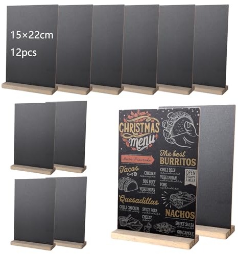 CYEER 12 Stück Schiefertafel zum Beschriften, 15x22CM Kreidetafel Aufsteller, Doppelseitige Tafel zum Beschriften für Preisschilder Buffettisch Geburtstag Hochzeit Party Event