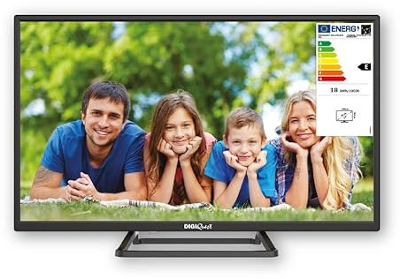 DIGIQUEST TV LED 24” DHLR, HD Ready, 12V | Certificato Tivùsat | Doppio tuner DVB-T2, DVB-S2 | Mediaplayer, Funzione CEC, base centrale | Ideale per Camper e Barche [classe di efficienza energetica E]