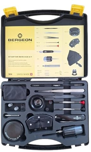 KD89 Bergeon 7814 - Valigetta da orologiaio Starter Service Kit per il cambio di bracciali e piccoli interventi, contiene 18 strumenti specializzati, Nero