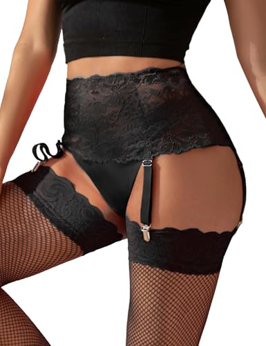ohmydear Reggicalze Sexydonna in pizzo Guepiere con 4 Pinze Giarrettiera a vita alta Regolabili Reggicalze per Calze Autoreggenti Lingerie Intimo Sexydonna Hot Taglia forti