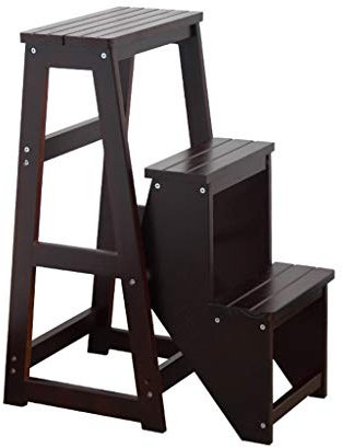 Tritthocker, dreistufige Leiter, Massivholz-Leiterhocker, Umweltschutz, Holzleiter, Bekleidungsgeschäft, Geschäft, Leiterregal, Haushaltsleiter/Schwarz/36 x 58 x 77 cm
