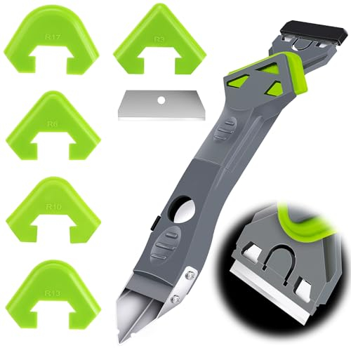 Collazoey 7 en 1 Eliminador Aplicador Silicona Rascador, Herramienta de Quita Silicona con Almohadillas Reemplazables y Raspador de Plástico, aplicador mortero juntas para Ventana,Cocina,Bañ