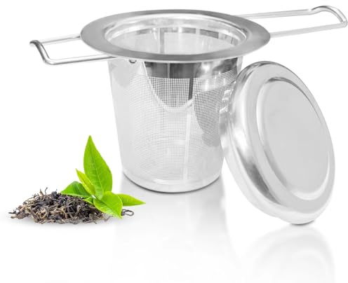 WinGluge Infusor de Te 304 Acero Inoxidable, Infusionador Universals, Filtros Te para Tazas Té de Hierbas, Colador Te con Tapa, Tea Infuser, Diseño de Mango Plegable, Neto Fina, para Teteras y Tazas