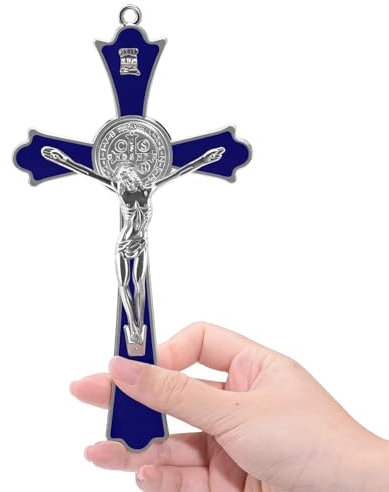 YionZian 17,8 cm großes Kruzifix, Wandkreuz des Heiligen Benedikt, aus Metall, emailliert, Cruz Del Perdon Catolica, leuchtet im Dunkeln, Jesuskreuz für Zuhause, Wandkunst, Segen, spirituelles