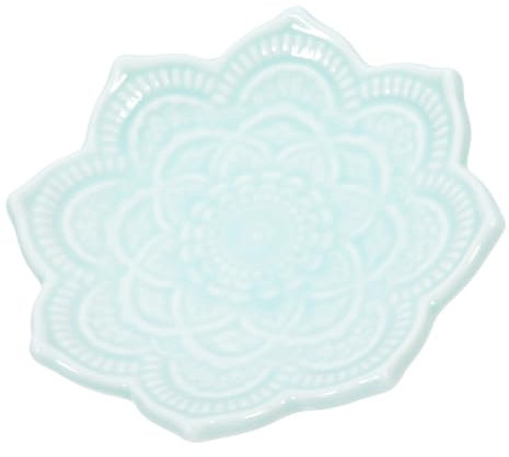 TOPBATHY Mandala Flower Ceramic Jewelry Dish Tray Decorative Trinket Holder Key Storage Plate Blue Unique Shape for Home Organization