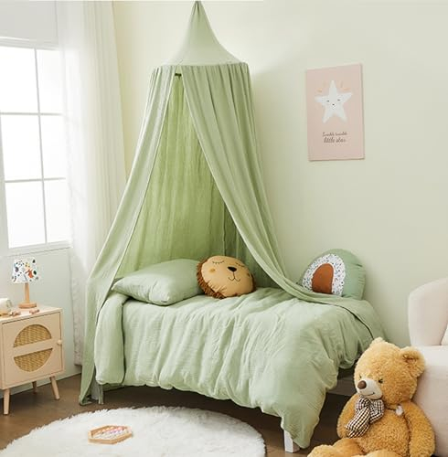 ALAVYA HOME® Betthimmel Baldachin Babybett Kinderzimmer – 100% Bio-Baumwolle Musselin, GOTS-Zertifiziert, Vintage Himmelbett, Moskitonetz & Insektenschutz, Saumlänge ca. 250 cm, Kuschelecke – Khaki
