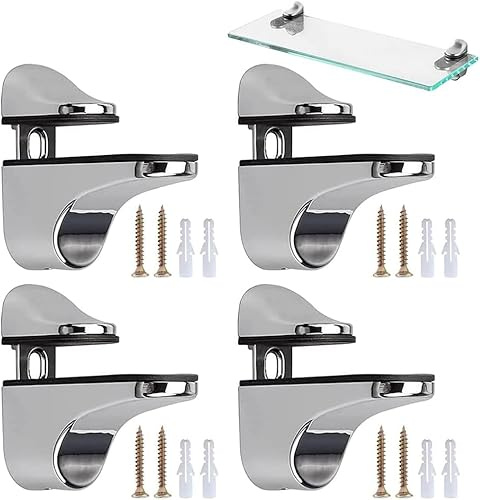 Serenelight 4 Stück Glasklemme, Verstellbare Glasregalhalterung, Glasbodenträger,mit 8 Schrauben und 8 Dehnrohren, für Glas- und Holzplatten von 2-22 mm Dicke