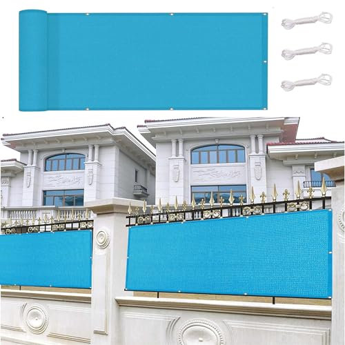 Balkon Sichtschutz 95 x 280 cm Uv-Schutz Windschutz Sonnenschutz Balkonblende Sichtschutzmatte mit Ösen, Kabelbinder für Garten Balkon Terrasse, Blau