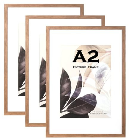 Brown Wooden Picture Frame A2(42x59.4cm) with Mat,Set of 3, Mount for A3 Picture or Certificate,Wall Mountable