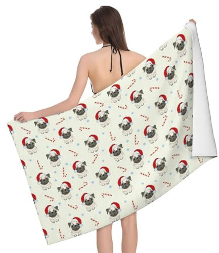 Herren Damen Microfaser Handtücher Weihnachtsmops Badetuch Groß Erwachsene Saunatuch Kinder Strandtuch Für Schwimmen Sport Hotels