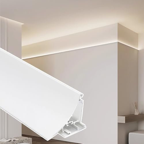XMWOEIX LED-Profil, indirekte LED-Beleuchtung, Hohlkehlleiste für Zierkanten, 1 m Langer LED-Kanaldiffusor aus Gips ohne Rand, Deckenschienenprofilleuchte mit niedrigem Profil (10 Stück)