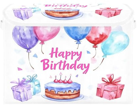Sevdomey Contenitori di immagazzinaggio di palloncini di compleanno acquerello con coperchi e maniglia per il trasporto, scatole di immagazzinaggio pieghevoli, cestini organizzatori per la casa,