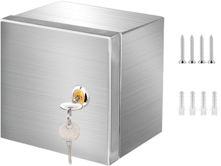 Edelstahl Schaltschrank Verteilerkästen,Wandmontiert Verteilerschrank Schaltkasten mit 2P Leckschalter 32A und Europäische Steckdose 250V/16A,Wasserdicht Verteilerkasten Außen Innenbereich mit Schloss