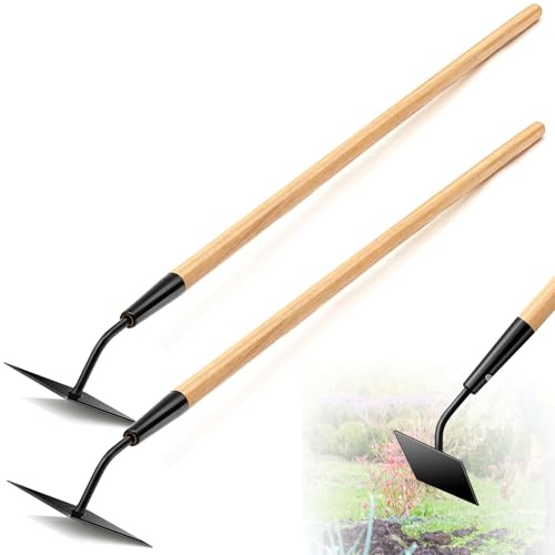 Otoolling 2 Pcs 55 Inch Hoe Garden Tool Diamond Head Heavy Duty Long Handle Weeding Tool Push Pull Action Stirrup Hula Hoe with Forged Steel 4 Sharp Edges for Digging Hoeing Loosing Soil
