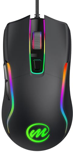 memzuoix Wired Gaming Mouse with RGB - 6 Adjustable DPI up to 12800, 6 Buttons, 12 Lighting Modes, Ergonomic Design with Anti-Slip Rubber Wheel, 5.6ft Braided Cable for PC/Mac/Windows - Black