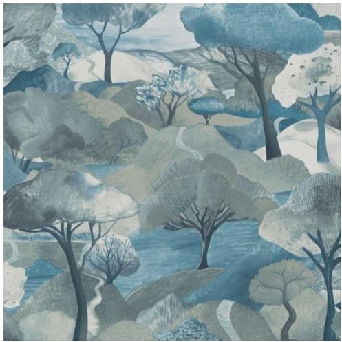 YöL Serene Landscape Wallpaper - Blue Teal Grey Misty Forest Hills - Extra Washable Strippable Wall Decor - Stylish Bedroom Living Room Study - Paste The Wall Durable Wallpaper Non Woven