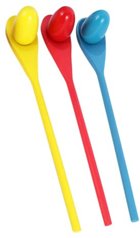 GETAJGHSD Egg and Spoon Balancing Game Set for Kids, Wooden Sensory Integration Training Toy, Outdoor Relay Race Tool, 3pcs Random Colors for Children's Coordination and Motor Skills Development