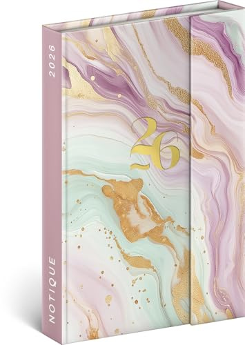 NOTIQUE Agenda 2026 - Mini planificateur de poche environ A6 avec fermeture magnétique, Calendrier hebdomadaire compact 11x16cm, Agenda en livre relié avec aperçu mensuel (Marbre rose)