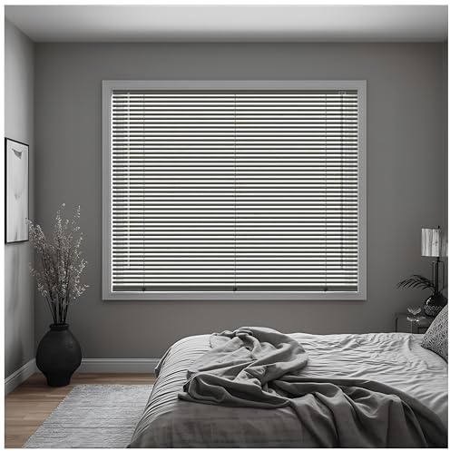 J.Din Made to Measure Grey Embossed Blind PVC Window Venetian Blinds 25mm Slats, Easy Fit Window Treatment Shutters Child Safe Fittings 114W x 150H cm